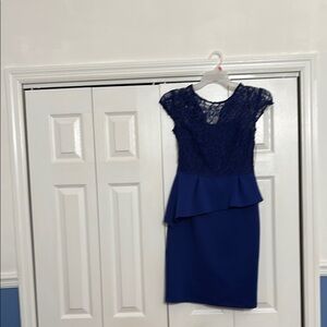 Enfocus Studio Blue Ruffled Peplum Mini Dress